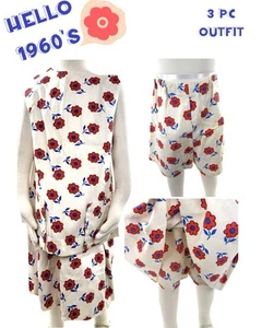 True Vintage 1960’s Girl’s 6x 3 Pc Set Floral Skirt Shorts Tunic Handmade - Picture 1 of 13