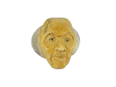 VINATGE CELLULOID NETSUKE OKINA SAMBASO MASK TIE BAR PIN ~ 1 inch - Image 1 of 4