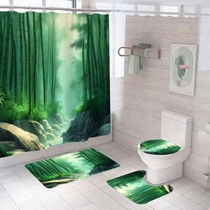 DDS-DUDES Misty Bamboo Forest Shower Curtain Set, Green Nature Shower Curtain... - Picture 1 of 5