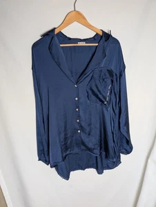 Pigiama Free People Like Honey manica lunga raso pigiama camicia blu navy sfilacciato XS - Foto 1 di 9