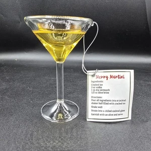 GANZ Liquid-Filled Blown Glass Ornament Merry Martini Cocktail 4" Inch Christmas - Picture 1 of 9