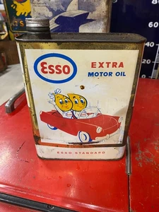RARO lattina sottile olio motore vintage ESSO EXTRA con gocce olio GAS OIL - Foto 1 di 14
