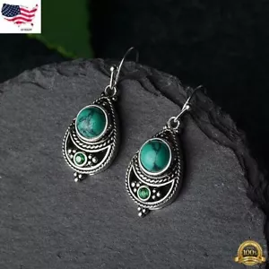 Boho Artificial Turquoise 925 Silver plated Women Drop Earrings 1pair Simulated - Picture 1 of 5