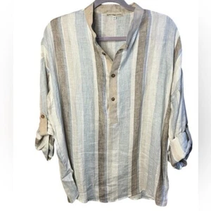 Mastro moda made in Italy 100% linen stripped popover tunic size medium - Picture 1 of 11