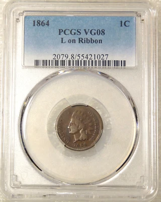 1864 Indian Head Cent L On Ribbon PCGS VG08 Just Graded New Holder #SB67 - Image 1 of 4