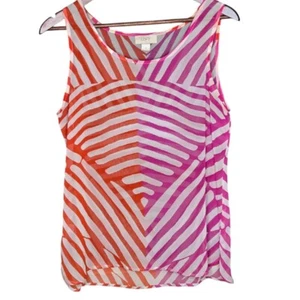 LOFT Striped Tank Top Sleeveless Blouse Casual Summer Sheer Pink Orange M Flaw - Picture 1 of 9