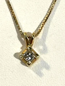 Hermoso collar de oro amarillo de 14K con cadena de diamantes blancos reales de 14k y 18 pulgadas - Imagen 1 de 7