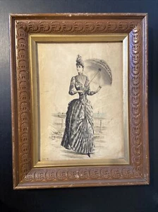 Vintage 1972 Old print of beautiful lady 9"x12" with wood Frame - Picture 1 of 10