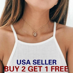 Simple Minimalist Choker Dainty Silver Gold Chain Pendant Necklace Heart 2 - Picture 1 of 2