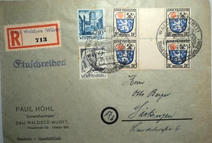 LA All.Bes., Franz. Zone, Württemberg 1, 3 + 2x9 ZW Allg. Ausg. Einschr. MW: -.- - Bild 1 von 3