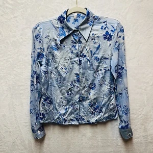 Blusa ESCADA para mujer 36 floral 100 % SEDA manga larga abotonada top manga transparente - Imagen 1 de 11