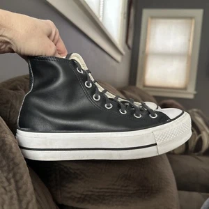 Converse Chuck Taylor Womens Sz 7.5 All Star Lift Platform Black Leather 561675C - Picture 1 of 9