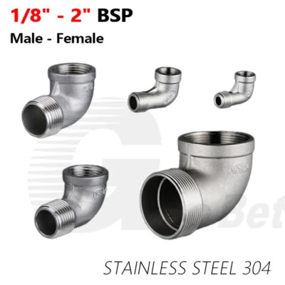 Stainless Steel 90° Elbow 1/8" - 2" BSP Male / Female Threaded Pipe Fittings 304 - Image 1 of 4