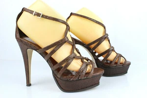 SAN MARINA Escarpins Sandales Plateau Talon 12 cm Cuir Python Marron T 39 TBE - Imagen 1 de 11