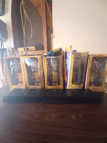 2004 Lakers Bobbleheads Complete Set Payton, Fox, Fisher, George, Malone w/stand Cover