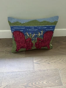 VTG Red Adirondack Lake Chair Hooked Wool Pillow 16” x 12” - Picture 1 of 14