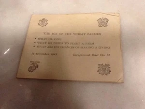 WWII WW2 Occupational Brief No 67 Pamphlet "The Job of the Wheat Farmer" 9-15-45 - Picture 1 of 7