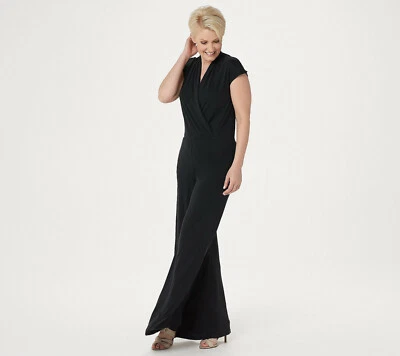 New Lisa Rinna Collection 2XP Petite Surplice Wide Leg Jumpsuit Black QVC 1791-Q - Image 1 of 4