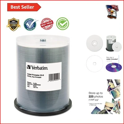 Professional-Grade 100pk White Inkjet CD-R 700MB Discs with Edge-to-Edge Print - Image 1 of 4