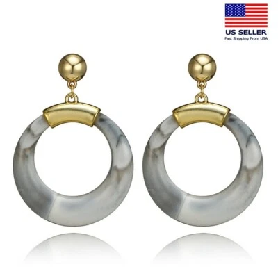Women Boho Creative Retro Gold 3D Hollow Circle Camouflage Acrylic Earrings 0056 - Image 1 of 4