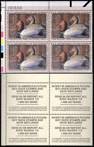 UNITED STATES-1993- Hunting Permit $15 Canvasbacks-Sc# RW 60-Blk of 4-MNH,OG, EF - Picture 1 of 3