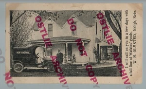 Camión de reparto Watkins Neligh NEBRASKA 1912 PUBLICIDAD vagón vendedor NE - Imagen 1 de 3