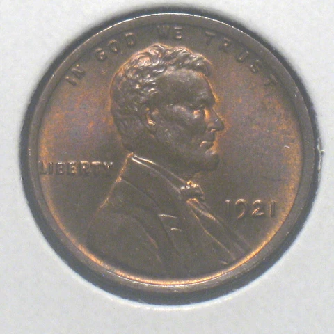 1921 U.S. Lincoln Wheat Cent 1c Uncirculated Has Some Red Penny Copper Cover