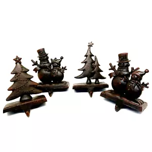 Cast Iron Stocking Holder Set of 4 for Mantel Christmas Snowman Tree Rustic - Picture 1 of 16