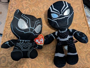 Black Panther Plush Lot of 2 Ty Beanie w Tag, Mattel Marvel w/o Tag - Picture 1 of 2