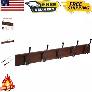 Rustic 5-Hook Wooden Coat Rack - Perfect Wall Mount for Organized Spaces - Picture 1 of 7
