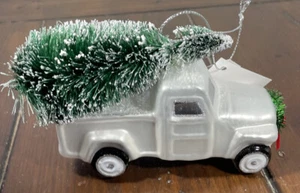 Pickup Truck Grey Glass Christmas Tree Wreath Holiday Ornament NEW - Picture 1 of 5