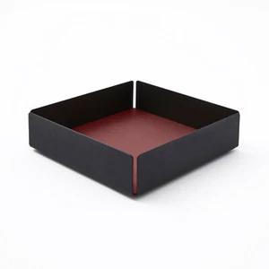 Svuotatasche in Acciaio Nero Opaco e Pelle Rosso Bordeaux - Design Moderno - Foto 1 di 2