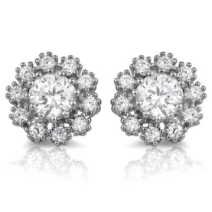 Rhodium Plated Flower CZ Cluster Post Stud Earrings White Cubic Zirconia 12mm, 0 - Imagen 1 de 3