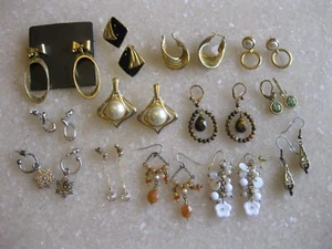 Lot Pierced Earrings Tiger Eye Glass Abalone Faux Pearl Enamel Dangles LCI MONET - Picture 1 of 12