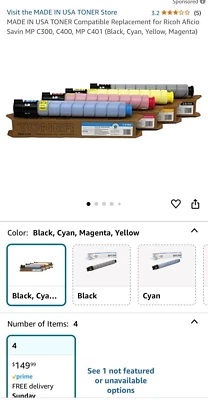 Juego de cartuchos de tóner 4PK BCMY para Ricoh IM C300, IM C400, IM C401 Foto 1 de 4