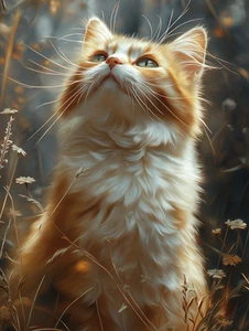 Leinwandbild Majestätisch Orange Creme Katze blickt weiches Licht Wandbild Poster Druck - Bild 1 von 22