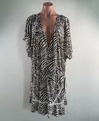 Vestido Coco Reef Mujer Adorno Estampado Cebra Cuello en V Marrón/Blanco Talla XL NUEVO CON ETIQUETAS Foto 1 de 4