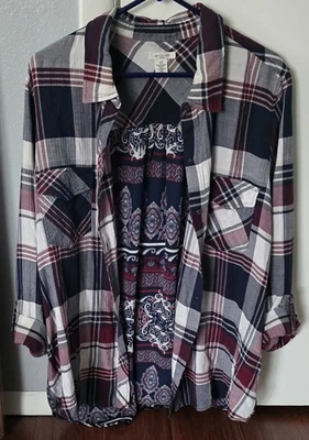 Westbound Womens 2X Plaid Paisley Button-Up Shirt Long 3/4 sleeve 2xl plus size - Image 1 of 4