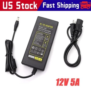 12V 5A 5 AMP 60W DC Power Supply Adapter Transformer LED Strip CCTV PC 5050 USA - Picture 1 of 9
