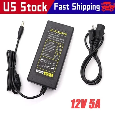 12V 5A 5 AMP 60W DC Power Supply Adapter Transformer LED Strip CCTV PC 5050 USA - Image 1 of 4