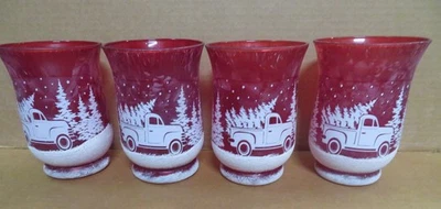 Quatro suportes para luz de chá cena de inverno, vidro vermelho - Imagem 1 de 4