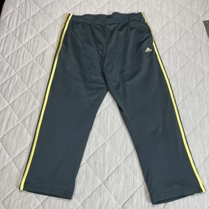 Adidas Track Pants Youth Large Gray Yellow 3 Stripe Workout Drawstring - Picture 1 of 19