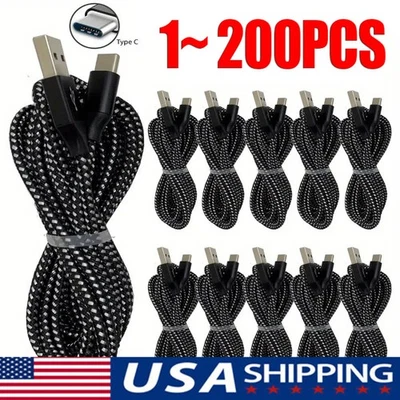 Lot USB-A to Type-C Fast Charging Data SYNC Charger Cable Cord 3/6FT LONG - Image 1 of 4