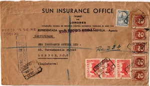 SCW Einschreiben Zensurbrief von Sevilla nach England Schön & genau Porto (3592) - Bild 1 von 2