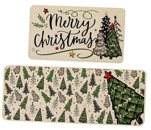 Merry Christmas Kitchen Rugs Set of 2 Kitchen Mats for Boho Christmas Trees - Picture 1 of 7