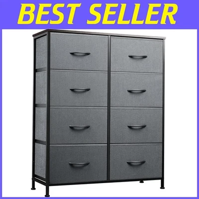 Multi-Functional Dark Gray 8 Drawer Dresser with Wooden Top - Organize Elegantly - image 1 of 4