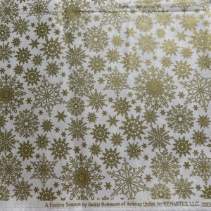 Fabric Cotton 1.94 Yards 44” Wide Shimmering Golden Snowflakes Quilting Crafts - Picture 1 of 2