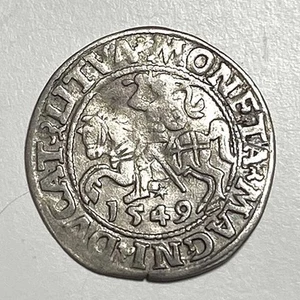 Litauen 1/2 Groschen 1549 Sigismund II Silber gehämmert Münze ss + Details - Bild 1 von 13
