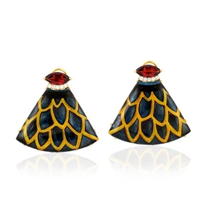 Orecchini a perno madreperla oro giallo 18 kt smalto granato gioielli - Foto 1 di 6