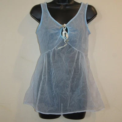 复古 60 年代 - 70 年代完全透明蓝色雪纺尼龙娃娃内衣睡衣尺寸小号 — 第 1/3 张图片
